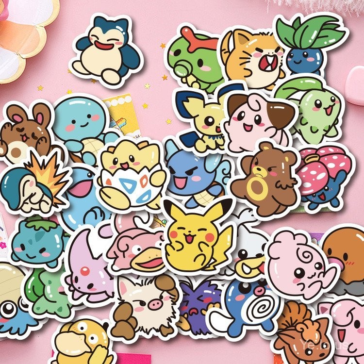 สติ๊กเกอร์โปเกมอน 100 ชิ้น Pikachu Psyduck Squirtle สติ๊กเกอร์สมุดภาพ