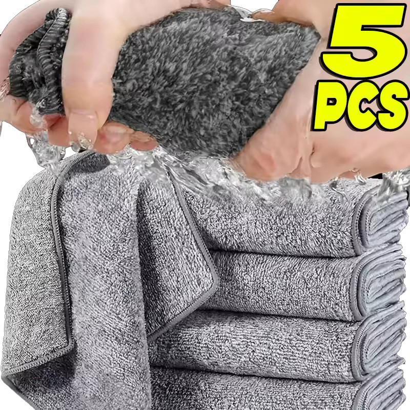 ผ้าทําความสะอาดไมโครไฟเบอร์ถ่านไม้ไผ่ 1-5 ชิ้น - ผ้าเช็ดจานดูดซับซุปเปอร์หนา - ผ้าขี้ริ้ว ครัวทนน้ํามัน