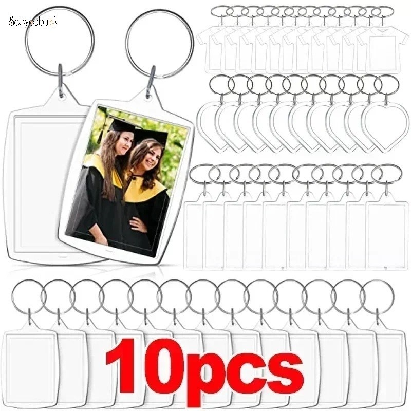 1/5/10 ชิ้น วันวาเลนไทน์ เปล่า อะคริลิค รูปภาพ พวงกุญแจ DIY ใส ใส่รูปภาพ แยก พวงกุญแจ กรอบ พวงกุญแจ สําหรับคู่รัก ของขวัญรับปริญญา