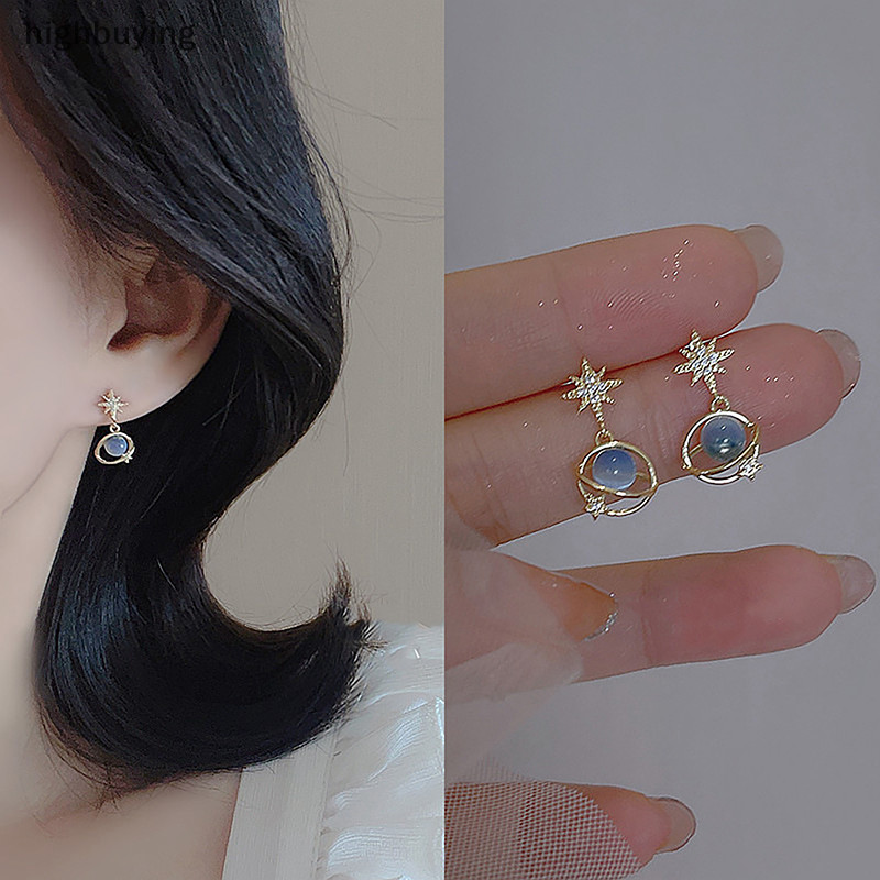 [highbuying] สวยหรู สีฟ้า ตาแมว หินดวงจันทร์ ดาวเคราะห์ ต่างหู สําหรับผู้หญิง เด็กผู้หญิง แฟชั่น เรียบง่าย อารมณ์ ไม่ซ้ําใคร ต่างหู ปาร์ตี้ เครื่องประดับ ของขวัญ สินค้าใหม่