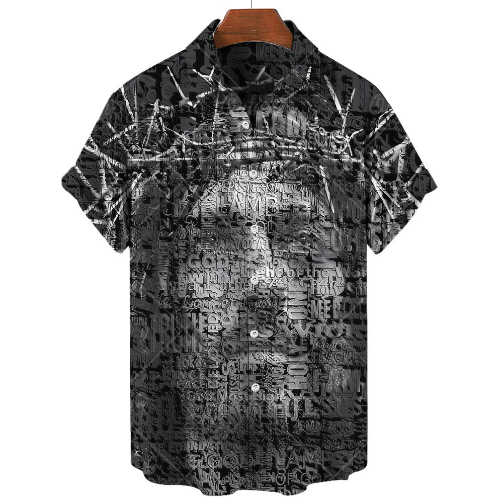 เสื้อเชิ้ตแขนสั้นลําลอง พิมพ์ลายพระเยซู 3 มิติ สไตล์ฮาราจูกุ สําหรับผู้ชาย