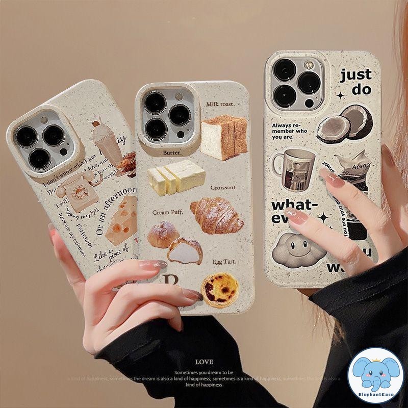 Creative Retro Cheese Coffee Bread กล่องกรอบย่อยสลายได้ iPhone 7Plus 14 11 13 15 12 Pro Max XR XS Max X 6 7 8 6s Plus