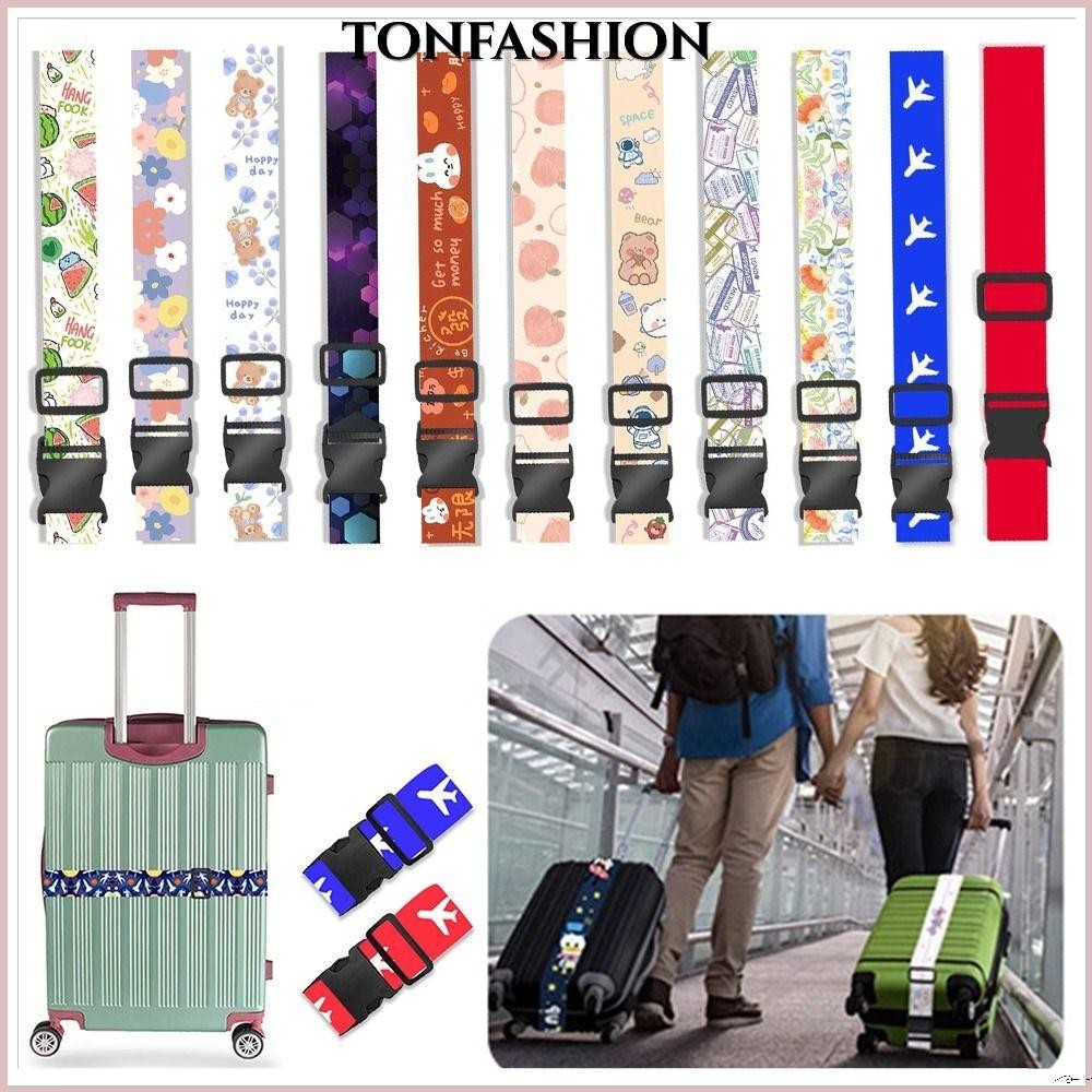 Tonfashion สายรัดกระเป๋าเดินทาง สายรัดกระเป๋าเดินทาง เส้นใยโพลีเอสเตอร์ ป้องกันการโจรกรรม แบบพกพา ยืดหยุ่น ป้องกันการสูญหาย ปรับได้ เข็มขัดกระเป๋าเดินทาง