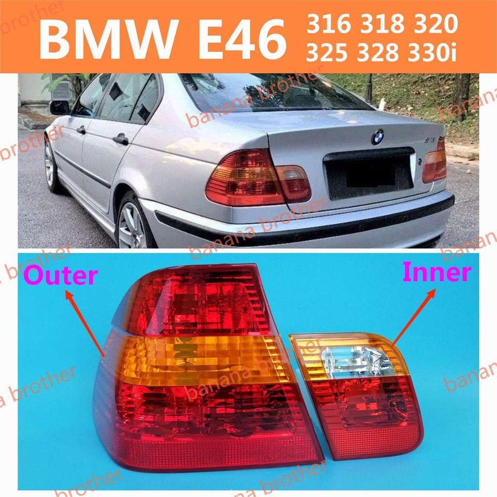 สําหรับ BMW E46 316 318 320 325 328 330i สีแดง + สีเหลืองไฟท้ายไฟท้ายไฟท้ายโคมไฟเบรคไฟกลับ