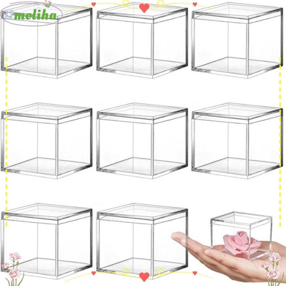 Moliha กล่องอะคริลิคใส ทรงสี่เหลี่ยม กันฝุ่น พร้อมฝาปิด ขนาดเล็ก สําหรับใส่ของขวัญ โชว์ของ ตกแต่งงานแต่งงาน ปาร์ตี้