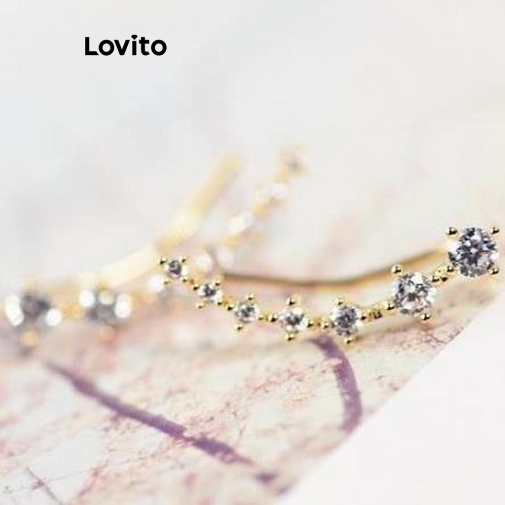 Lovito ต่างหูผู้หญิง แต่งไรน์สโตน สีพื้น สไตล์หรูหรา LFA17218 - รูปที่ 4