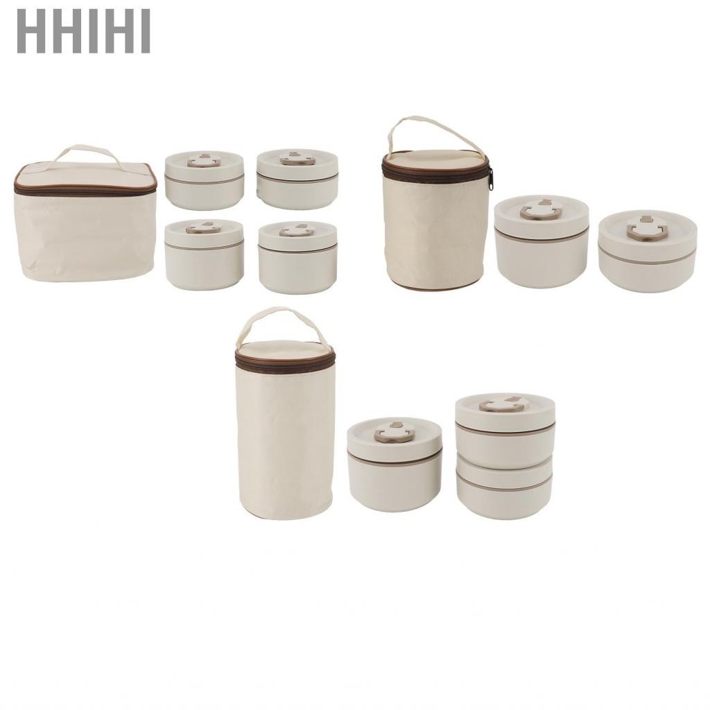 Hhihi Insulated Lunch Box Set with Thermal Bag Round Sealed 304 Stainless Steel Bento Food Container