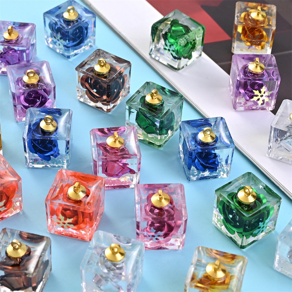 จี้เรซิ่น รูปเกล็ดหิมะ ดอกกุหลาบ ทรงสี่เหลี่ยม ขนาด 16x19 มม. สําหรับทําเครื่องประดับ พวงกุญแจ กระเป๋า ต่างหู DIY 5 ชิ้น