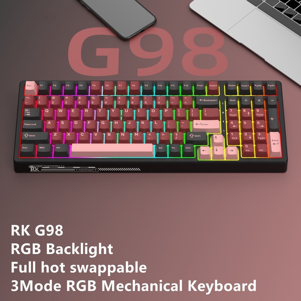 RK G98 Wireless 2.4g 3-mode Bluetooth Mechanical Keyboard RGB Hot-swappable Gaming E-sports Mechanical Keyboard