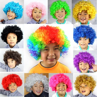 พร้อมส่ง วิกผมอุปกรณ์ประกอบการแสดงตัวตลกฮาโลวีน วิกผมแอฟโฟรหลากสีสัน วิกผมพัดฟุตบอลโลก