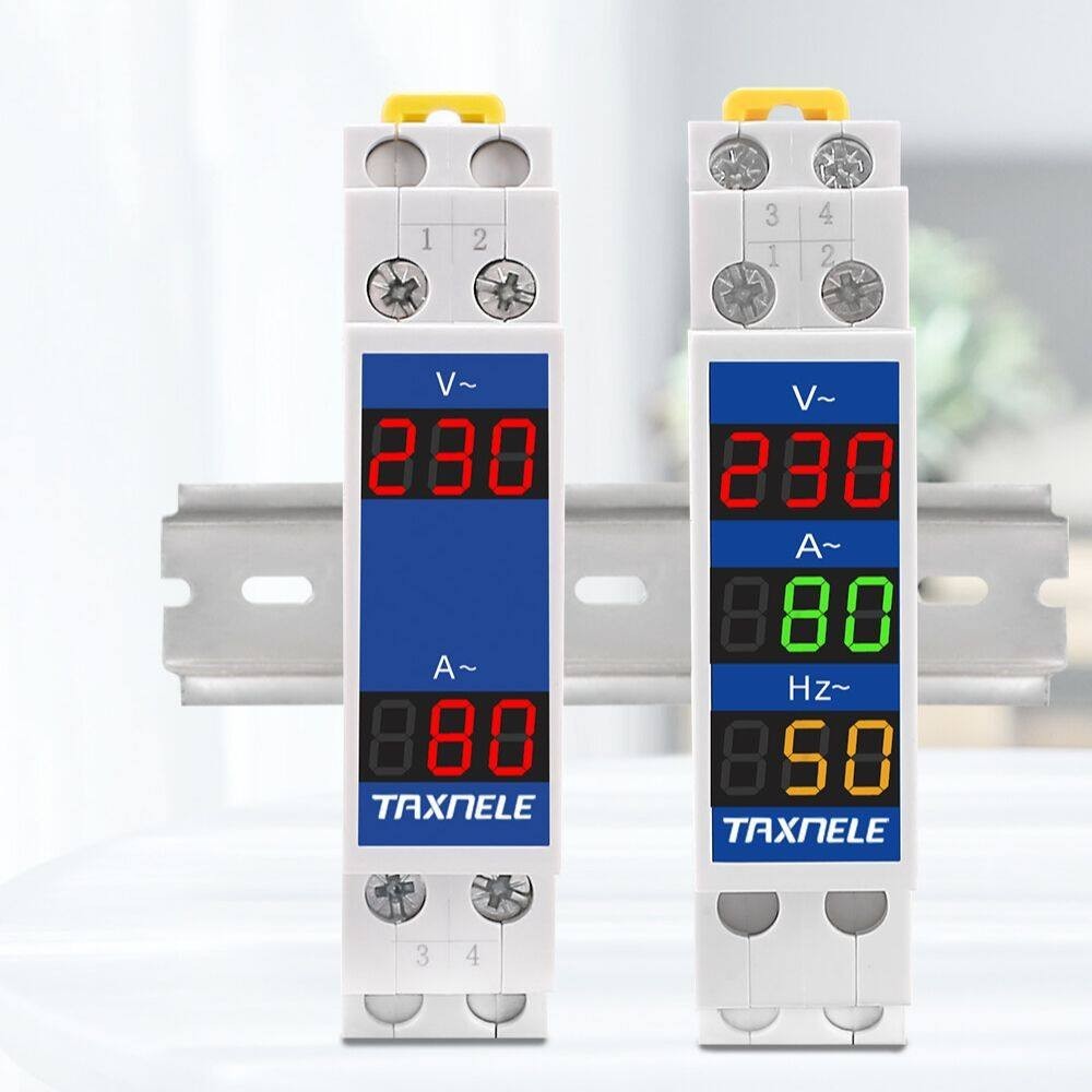 Taxnele รางดิน โวลต์มิเตอร์ดิจิทัล แอมมิเตอร์ วัดแรงดันไฟฟ้า กระแสไฟ HZ AC 80-500V 220V 380V 100A LED 18 มม. – โปรปัง