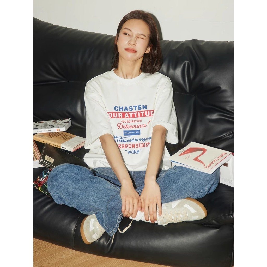 （🔥พร้อมส่ง🔥 ลายสุดฮิต!）เสื้อยืดสไตล์เกาหลี เสื้อยืดพิมพ์การ์ตูนแขนสั้นผ้าฝ้าย เสื้อยืดผู้หญิงน่ารัก ใส่สบาย ดูดซับเหงื่อ - รูปที่ 4