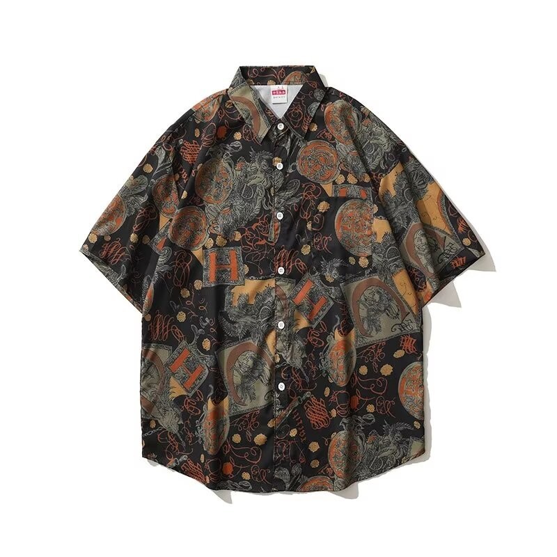 เสื้อเชิ้ตแขนสั้นลําลอง คอปก พิมพ์ลายคลื่นทะเล 3 มิติ ทรงหลวม สไตล์ฮาวาย แฟชั่นฤดูร้อน สําหรับผู้ชาย