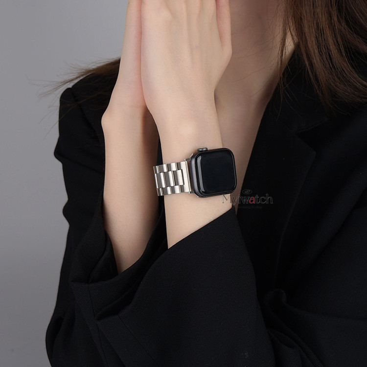 8 สี Stainless สายโลหะสําหรับ iWatch Ultra Series 11/10/9/8/7/6/SE/5/4/3/2/1 กว้างแฟชั่นออกแบบสายรัดข้อมือ ขนาด 38/40/41/42/44/45/46/49 มม.