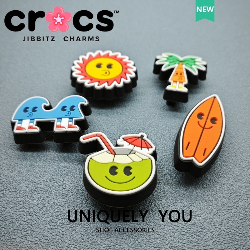 Jibbitz crocs charms ต้นมะพร้าวทะเลเขตร้อน เล่นเซิร์ฟ DIY อุปกรณ์เสริมรองเท้าแฟชั่น