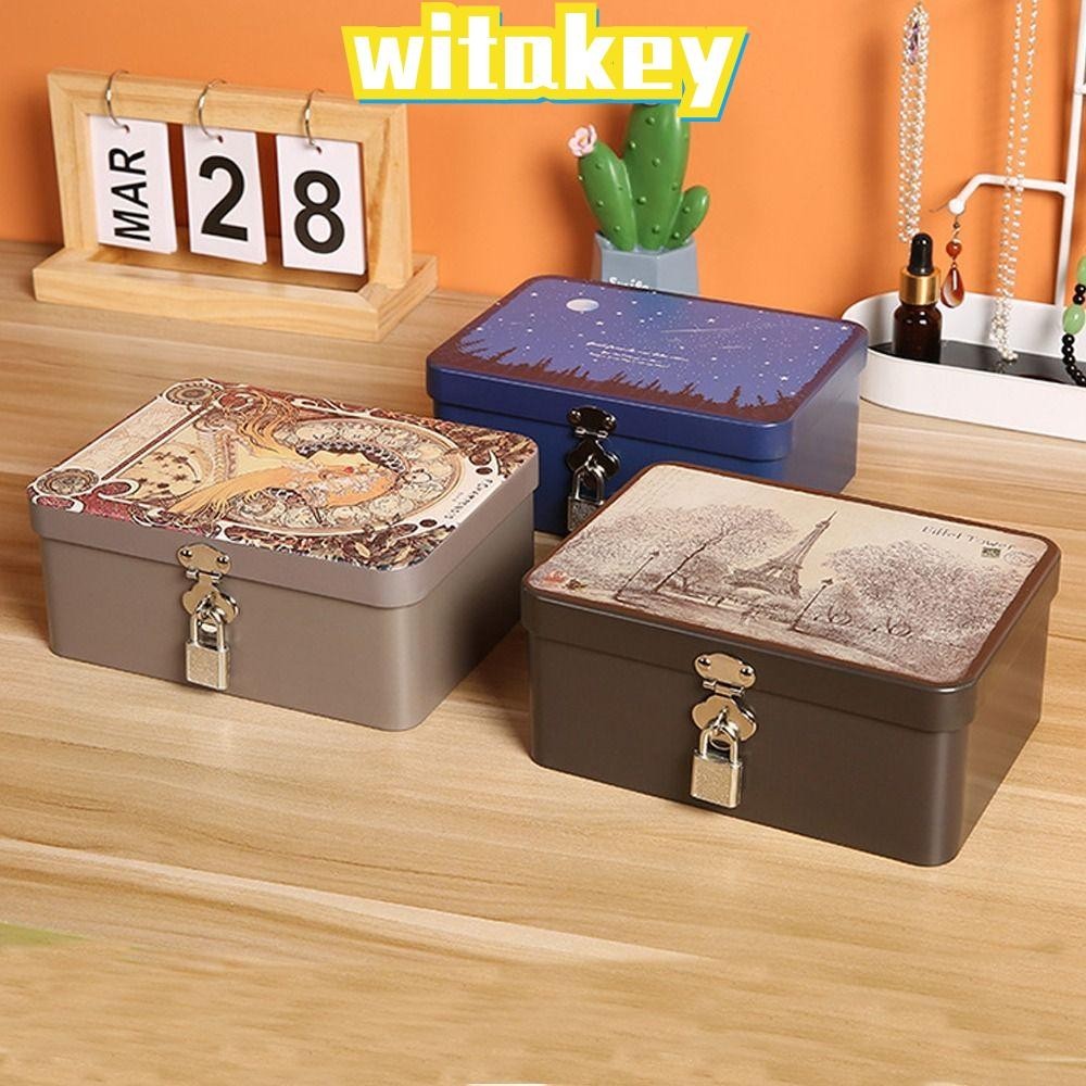 Witakey กล่องดีบุก พร้อมกุญแจล็อก ความจุขนาดใหญ่ สไตล์วินเทจ สําหรับใส่เครื่องประดับ