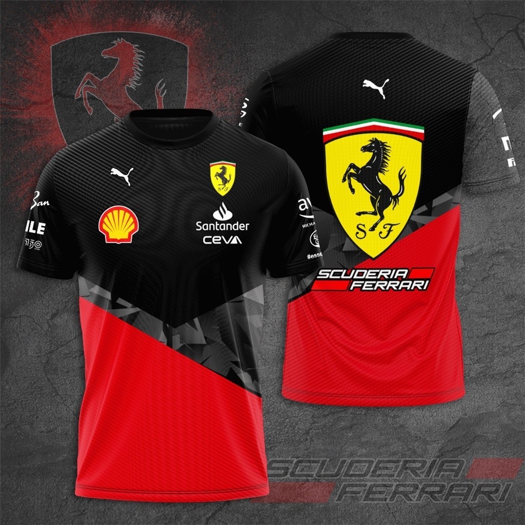 เสื้อยืดแขนสั้น พิมพ์ลาย Formula One Scuderia Ferrari แฟชั่นฤดูร้อน สําหรับเด็กผู้ชาย 2024