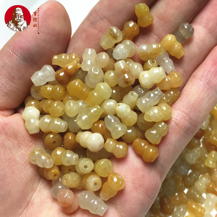 (ราคา 50 ชิ้น) Old Topaz Xinjiang Golden Silk Jade Gourd 6x9 มม.ชิ้นส่วนหยกลูกปัด DIY