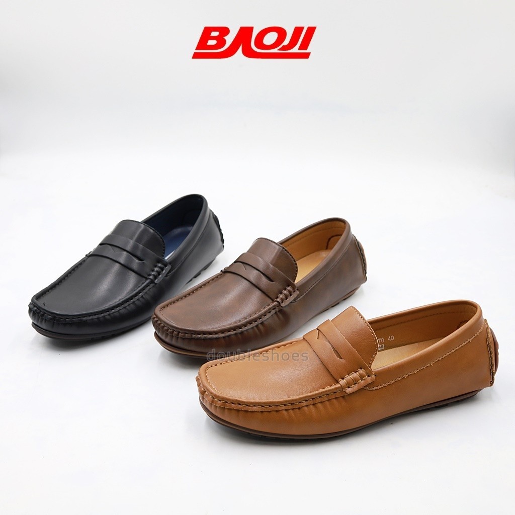 รองเท้าผ้าใบ BAOJI รองเท้าหนัง โลฟเฟอร์ หนังนิ่ม พื้นนุ่ม เย็บพื้น รุ่น BK5070 (สีดำ / น้ำตาล/ เหลือ