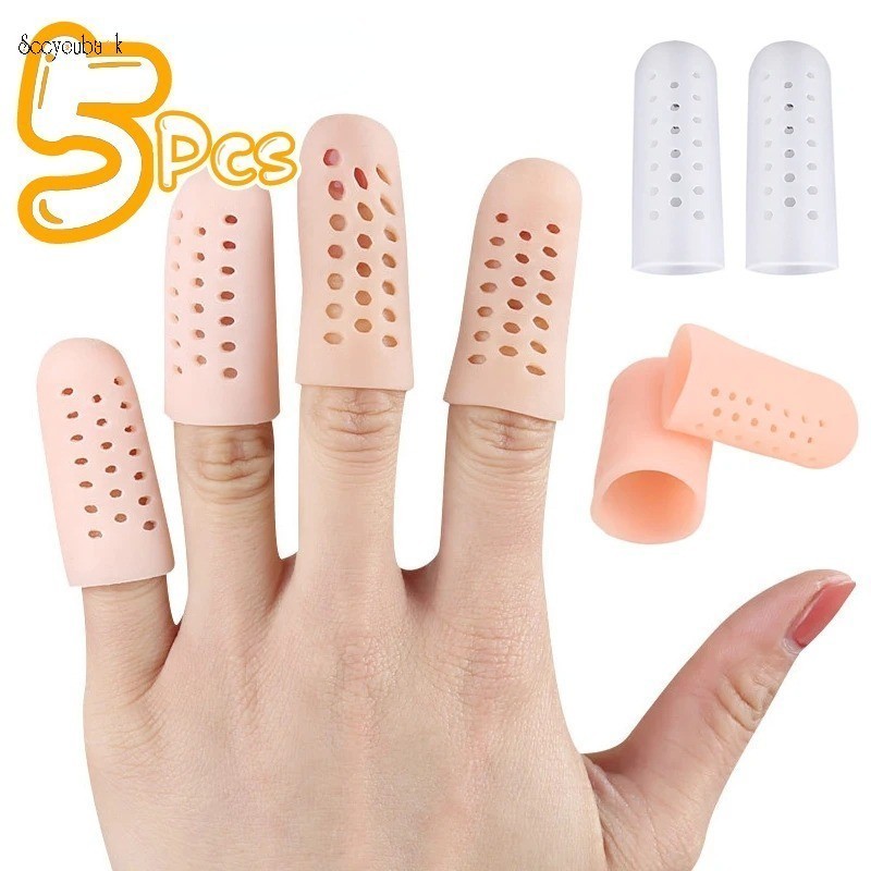 แผ่นซิลิโคนสวมนิ้วมือ บรรเทาอาการปวด ระบายอากาศ สวมใส่สบาย ป้องกันการเสียดสี สําหรับผู้หญิง และผู้ชาย 5 ชิ้น