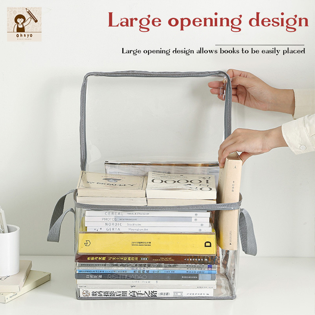 Ohayoกระเป๋าเก็บหนังสือ กระเป๋าจัดเก็บหนังสือ กระเป๋าใสเก็บหนังสือ เก็บหนังสือ แบบใส มีซิป กันฝุ่น/กันน้ำสําหรับนักเรียน