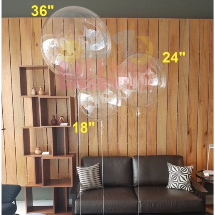 ลูกโป่งบับเบิ้ลใส 18//24/36 นิ้ว bobo balloon อย่างดี (1ใบ) ขนาด 18,24,36 นิ้ว (ดูวิธีเป่าที่รูป,วีดีโอ)