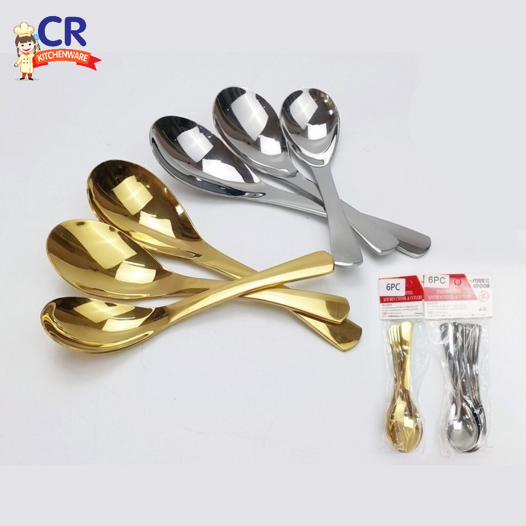 แพ็คละ 6 คัน ช้อนซุป ช้อนเกาหลี สแตนเลส อย่างหนา หรูหรา น้ำหนักดี