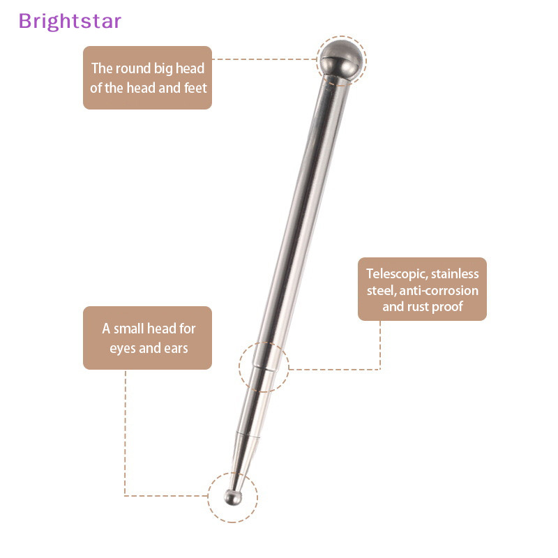 Brightstar เครื่องมือนวดกดจุดบนใบหน้า ปากกาฝังเข็ม พับเก็บได้ เครื่องมือดูแลหูสองหัว ปากกาโพรบจุด สําหรับนวดหน้า ใหม่