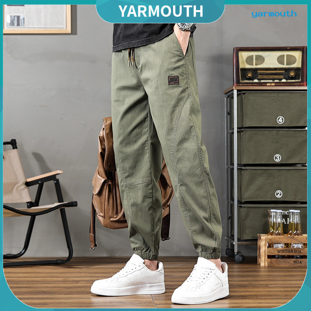 Yyr-- กางเกงคาร์โก้ ขายาว เอวยางยืด ทรงหลวม ระบายอากาศ สีพื้น สําหรับผู้ชาย ใส่ออกกําลังกาย วิ่งจ๊อกกิ้ง