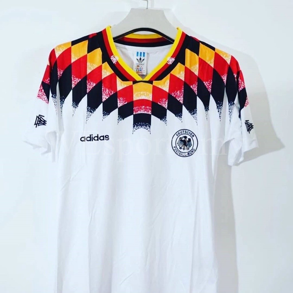 เสื้อกีฬาแขนสั้น ลายทีมชาติฟุตบอล Jersey Germany 1994 ชุดเหย้า สไตล์เรโทร