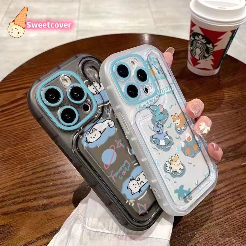 Iphone 15 14 13 12 11 Pro Max X XR XS Max 7 8 6 6s Plus เคสโทรศัพท์ น่ารัก สด การ์ตูนกราฟฟิตี สัตว์ ช้าง แมว คู่ นิ่ม