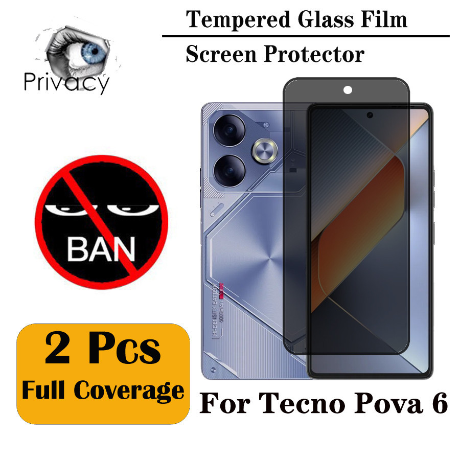 ฟิล์มกระจกนิรภัยกันรอยหน้าจอ กันแอบส่อง สําหรับ Tecno Pova 6 5G Tecno Pova 6 Pro 4G 5G 2 ชิ้น
