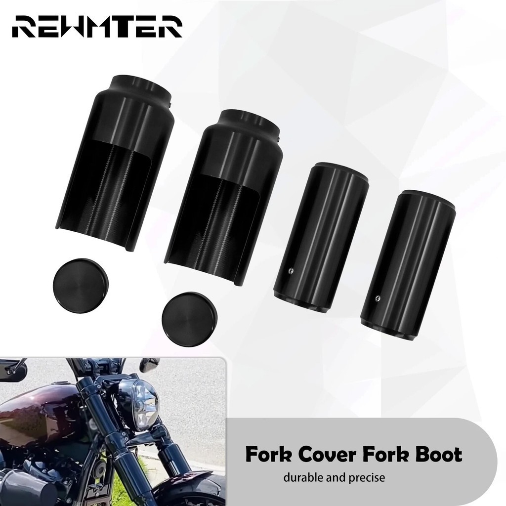 RW Motorcycle Fork Boot Cover Set Tube Cap Kit Gloss Black Aluminum For Harley Softail Breakout FXBR