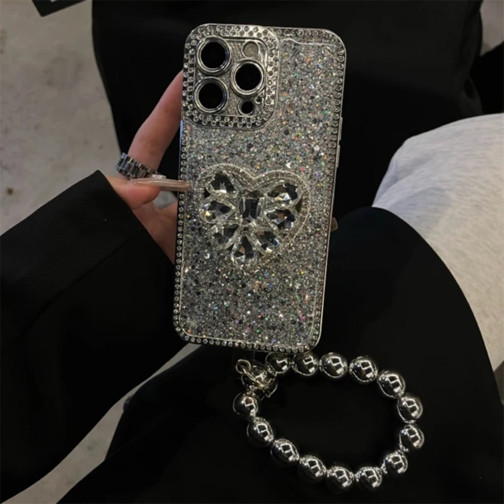 เคสโทรศัพท์มือถือแบบแข็ง กันกระแทก แต่งกลิตเตอร์ เพชร รูปหัวใจ หรูหรา สําหรับ iPhone15 14 13 12 11 Pro Max