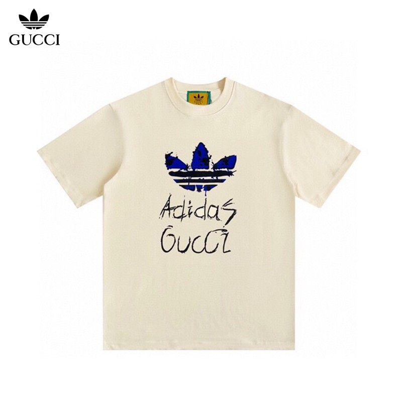 Adidas × Gucci เสื้อยืดแขนสั้น พิมพ์ลาย สไตล์มินิมอล ของแท้ 100% สําหรับทุกเพศ ทุกวัย