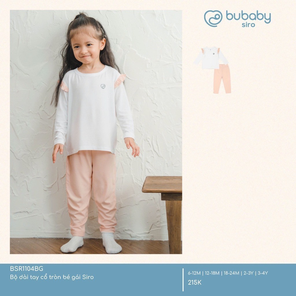 ชุดคอกลมแขนยาวเด็กผู้หญิง Bubaby Siro - สีขาว - สีชมพู