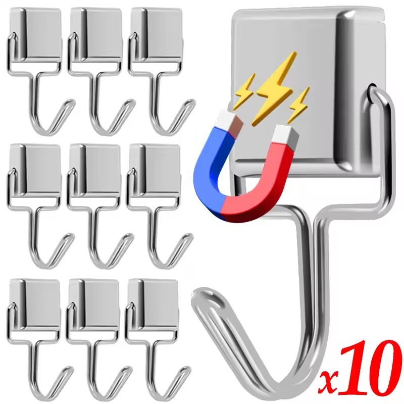 3/5/10 ชิ้นตะขอแม่เหล็กสี่เหลี่ยม-แบริ่งโหลดอเนกประสงค์ติดผนังตะขอเก็บของ-องค์กรบ้าน