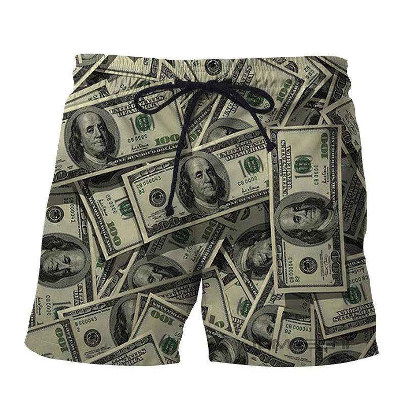 Vintage Dollar 3D พิมพ์กางเกงขาสั้นฤดูร้อนฮาวาย Perty Unisex กางเกงว่ายน้ําลําลองผู้หญิงเด็กสบาย Ice