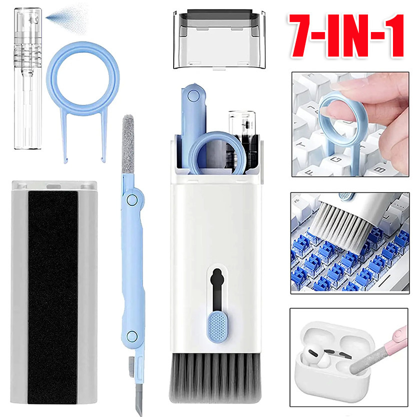 ชุดแปรงทําความสะอาดแป้นพิมพ์คอมพิวเตอร์ 7-ใน-1 / เครื่องมือทําความสะอาดแป้นพิมพ์ชุดหูฟังมัลติฟังก์ชั่น