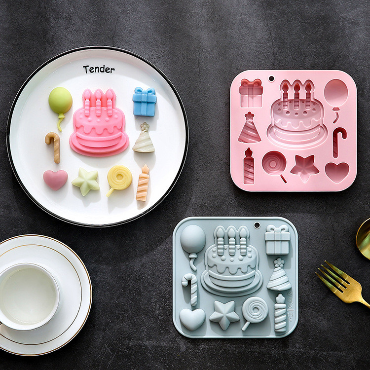 9-cavity ธีมเค้กวันเกิดซิลิโคน DIY อบช็อคโกแลต ตกแต่งเค้กเรซิน