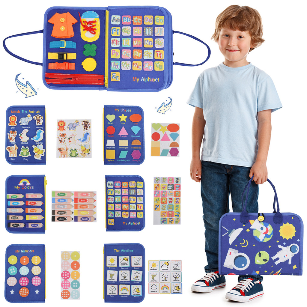 ถูกที่สุด 7-in-1 Busy Board For Toddlers Sensory Toys For Babies - Alphabet/Numbers/Colors/Shapes/An
