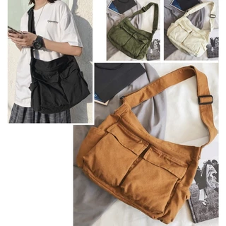 2025 ใหม่ Commuter Messenger กระเป๋าผ้าใบกระเป๋าถือลําลองขนาดใหญ่ความจุบุคลิกภาพ Simple Elegant อเนกประสงค์นักเรียน Retro กระเป๋านักเรียน