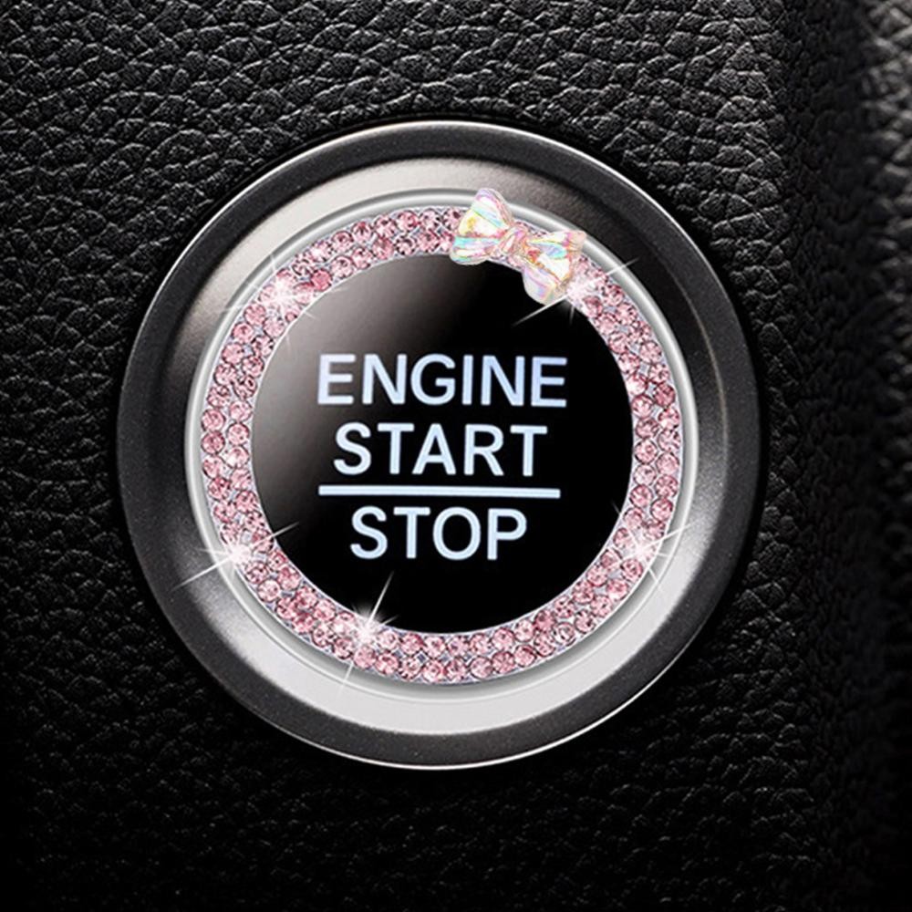FYY สตาร์ทรถจุดระเบิดปุ่มเครื่องยนต์แหวน Bowknot แหวนจุดระเบิด Rhinestone ออกแบบปุ่มจุดระเบิดรถยนต์แหวนตกแต่ง - รูปที่ 7