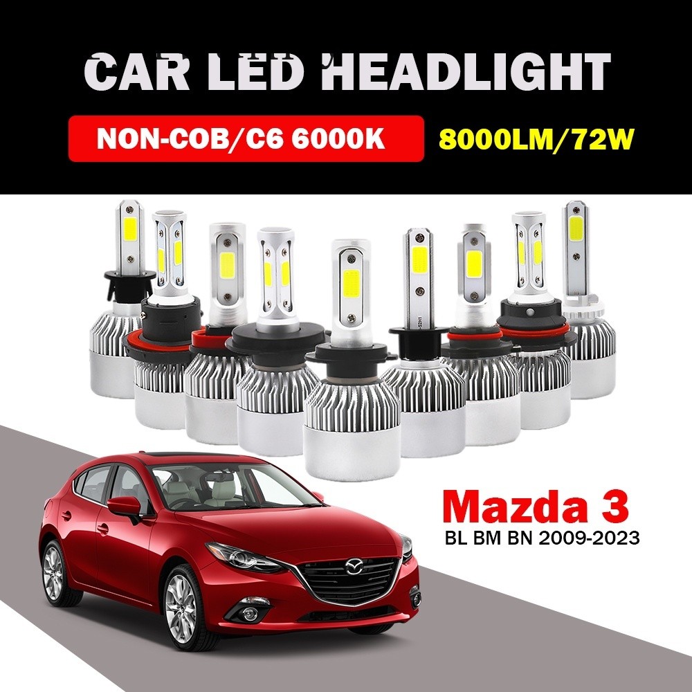 Hys2pcs สําหรับ Mazda 3 BL BM BN 2009-2023 LED ไฟหน้ารถสูง Low Beam หลอดไฟ 8000LM 72W COB 6000K แสงส