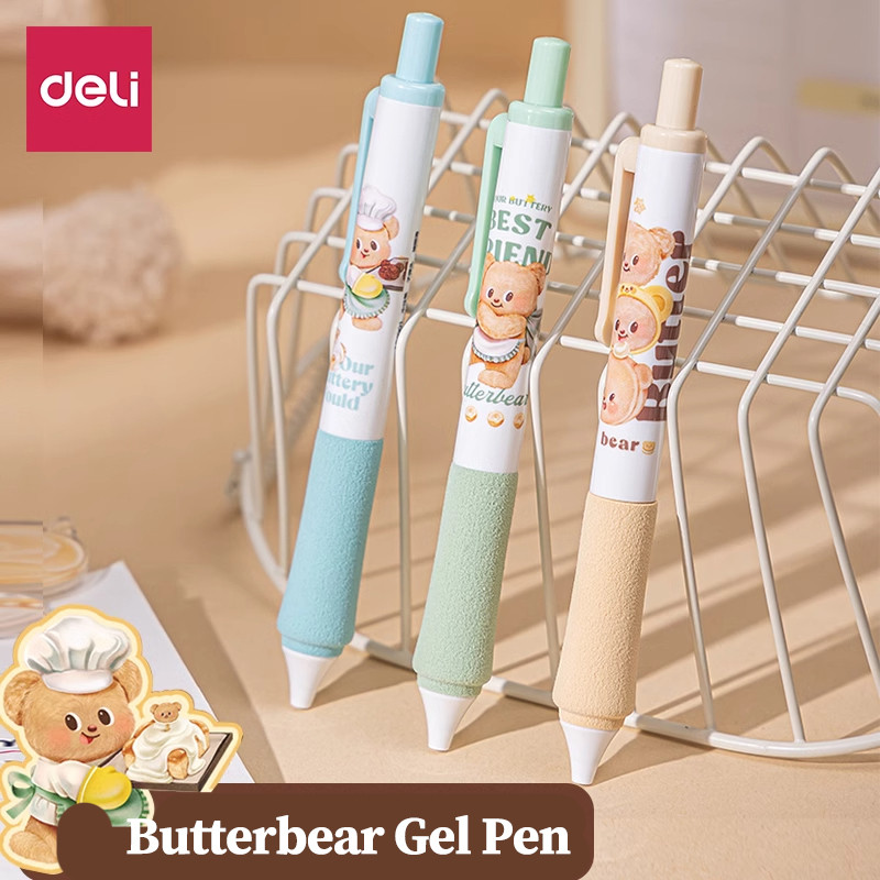 1pcs Deli X Butterbear Co Branded Smooth Ink Push ปากกาเจลสีดํา 0.5 มม.เครื่องเขียนนักเรียน