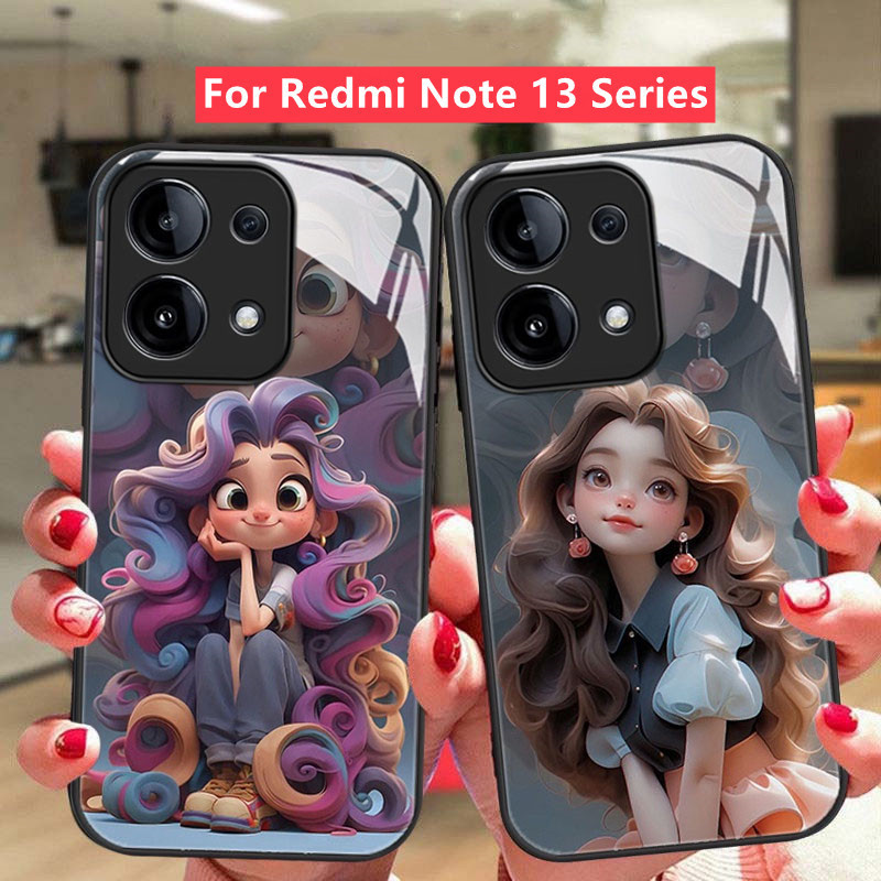 Redmi Note 13 5G เคส Redmi Note 13 Pro Plus เคสโทรศัพท์ กันกระแทก พร้อมฝาครอบกล้อง ป้องกันเลนส์ เจ้าหญิงรันอเวย์ หรูหรา เคสโทรศัพท์กระจกเหลว