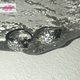 Pinkcool ต่างหูห่วง รูปดาวห้าแฉก ประดับเพทาย คริสตัล เรียบง่าย เครื่องประดับแฟชั่น สําหรับผู้หญิง