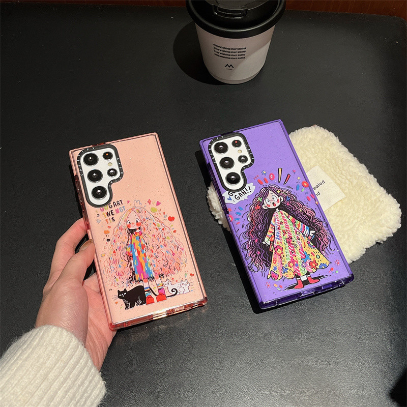 ใหม่ CASETIFY Samsung Galaxy S24 Ultra S23 Plus S22 Ultra เคสโทรศัพท์【สาวผมหยิก】เคสใส ด้านหลัง กลิตเตอร์ เอฟเฟกต์จุด TPU นิ่ม กันกระแทก เคสป้องกัน