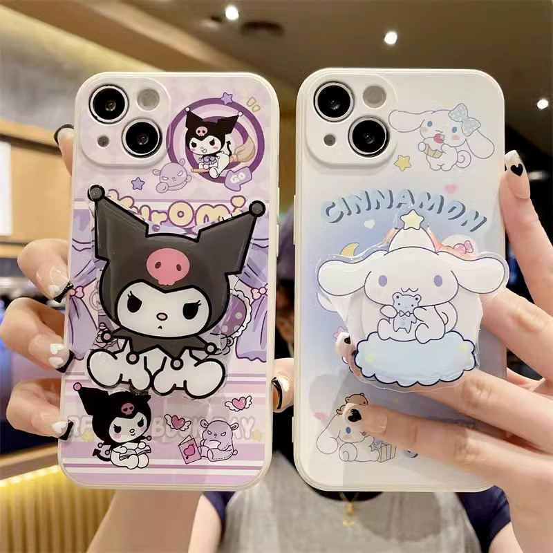 ปลอกสําหรับ Samsung Galaxy S25 Edge S24 S23 Ultra S21 S20 FE S22 S10 S9 S8 Plus น่ารัก Kuromi Cinnamoroll + ขาตั้งซิลิโคนเคสโทรศัพท์