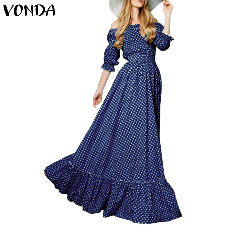 Vonda ชุดเดรส แขนทรงโคมไฟ ลายจุด สไตล์วินเทจ วันพีช แฟชั่นสําหรับผู้หญิง